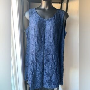 Navy Blue Floral Lace Overlay Fit & Flare Dress Sleeveless Apt 9 EUC